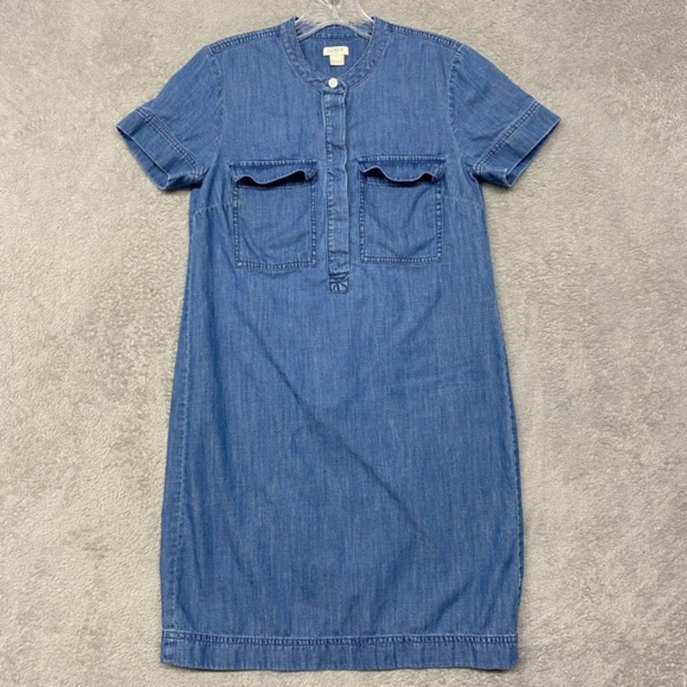 J.Crew Denim‎ Dress Women's Size 00 Short Sleeve Button Pockets Casual Chambray